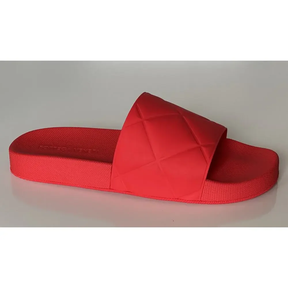 NIB $390 Bottega Veneta Slider Patterned Rubber Sandals Tomato 12 US (45) 640050